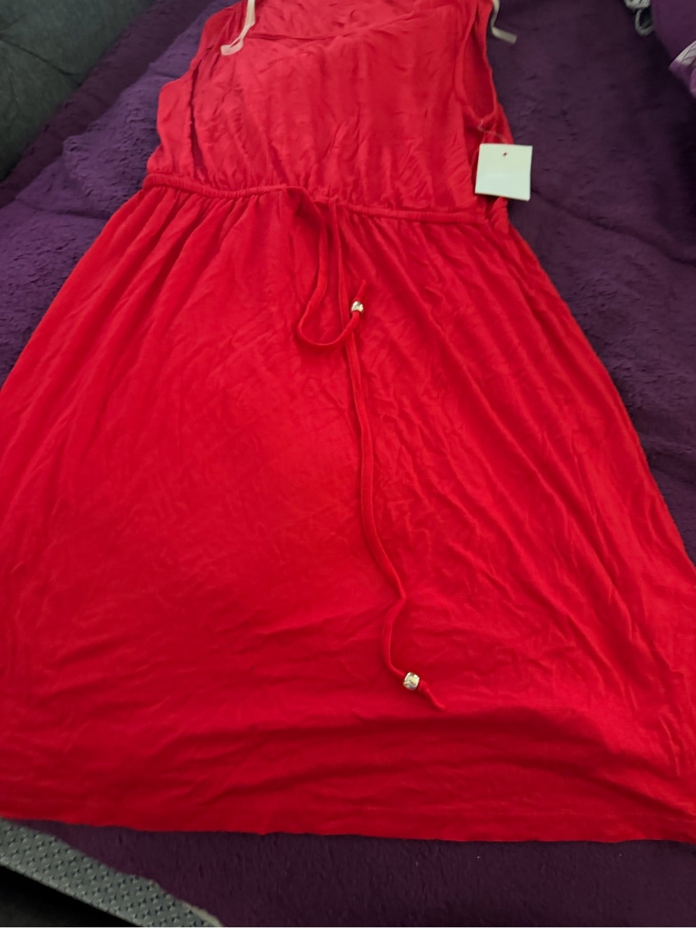Red Sleeveless Drawstring Mini Dress - Picture 2 of 2
